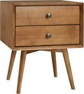 Mid Century Modern Wood Nightstand Side Table Bedroom Storage Drawer Bedside End Table, 2 Drawer, Caramel